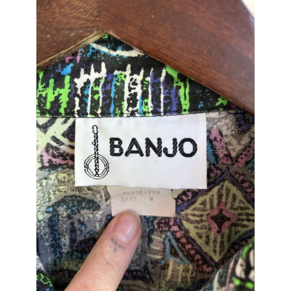 Vintage Banjo Dallas Cropped Button Up Top M Neon Maximalist Rave Grunge 80s 90s - Picture 4 of 7